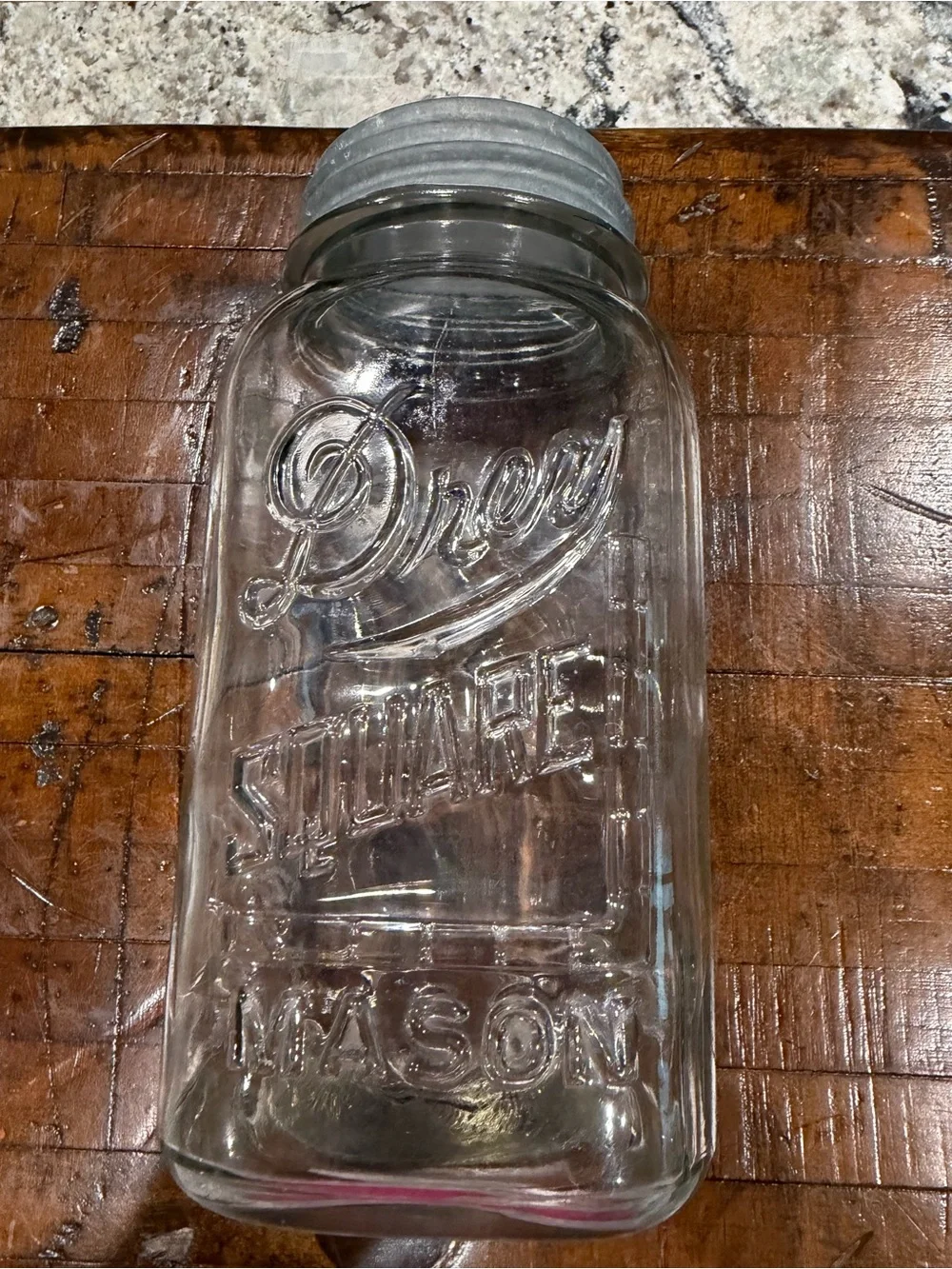 Vintage Drey Square Clear Mason Jar with Zinc Lid